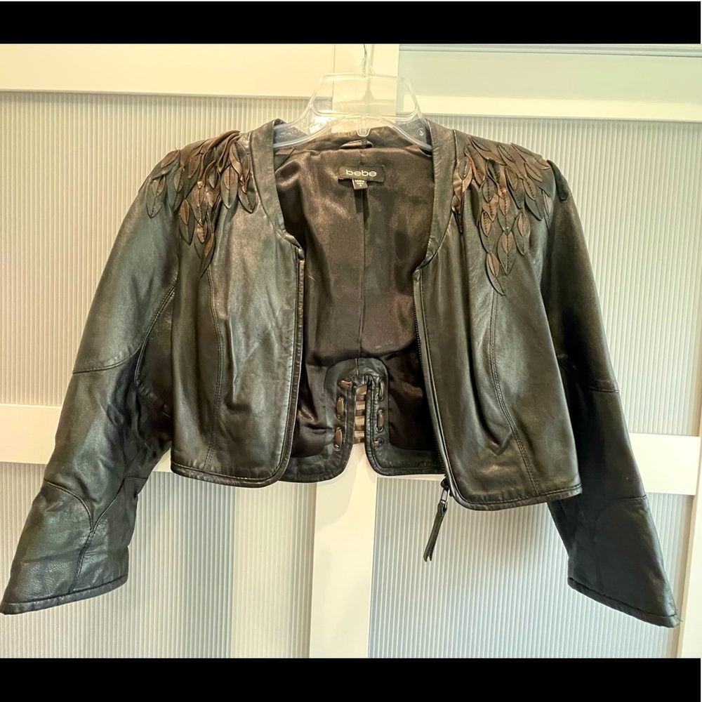 Bebe cropped leather jacket. Size S. Gently worn.